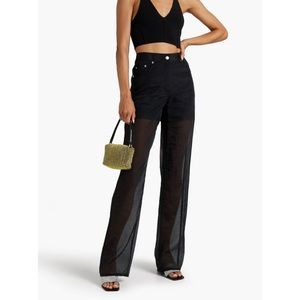 Helmut Lang Denim-paneled cupro-blend organza bootcut pants